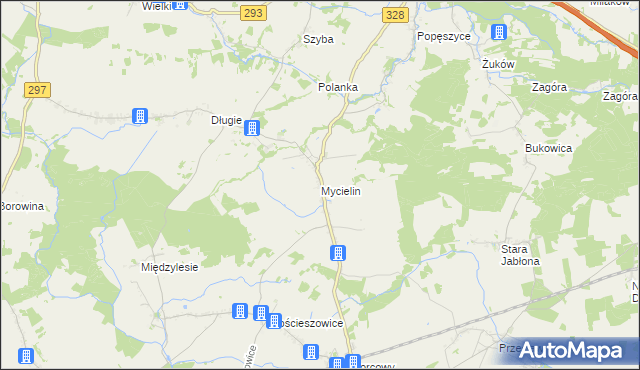 mapa Mycielin gmina Niegosławice, Mycielin gmina Niegosławice na mapie Targeo