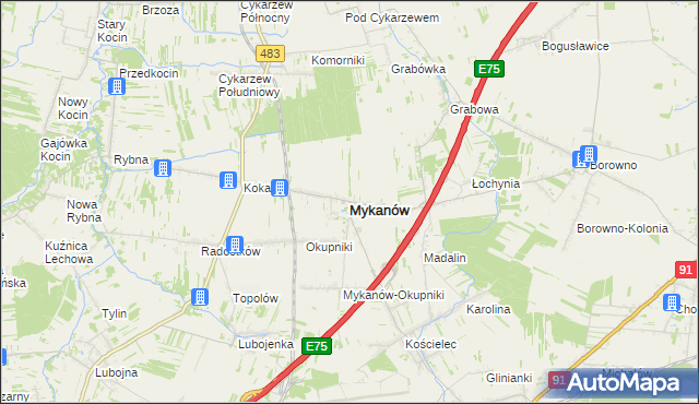 mapa Mykanów, Mykanów na mapie Targeo