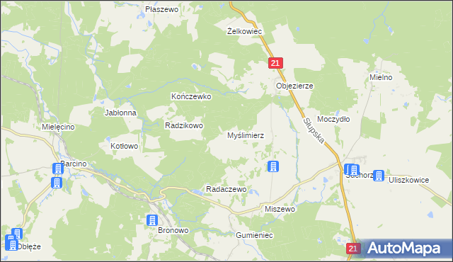 mapa Myślimierz, Myślimierz na mapie Targeo