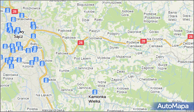 mapa Mystków, Mystków na mapie Targeo