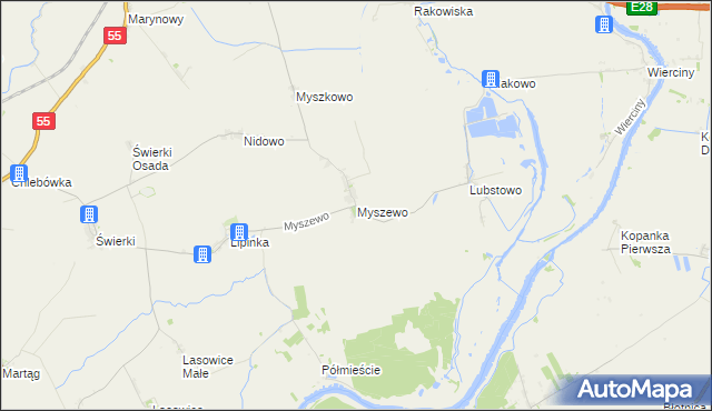 mapa Myszewo, Myszewo na mapie Targeo