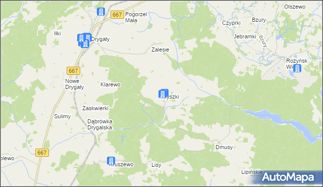 mapa Myszki gmina Biała Piska, Myszki gmina Biała Piska na mapie Targeo