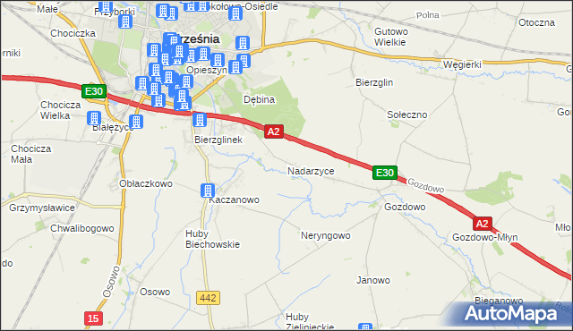 mapa Nadarzyce gmina Września, Nadarzyce gmina Września na mapie Targeo