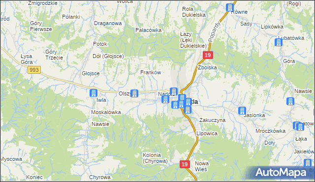 mapa Nadole gmina Dukla, Nadole gmina Dukla na mapie Targeo