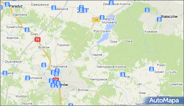 mapa Nadole gmina Żarnów, Nadole gmina Żarnów na mapie Targeo