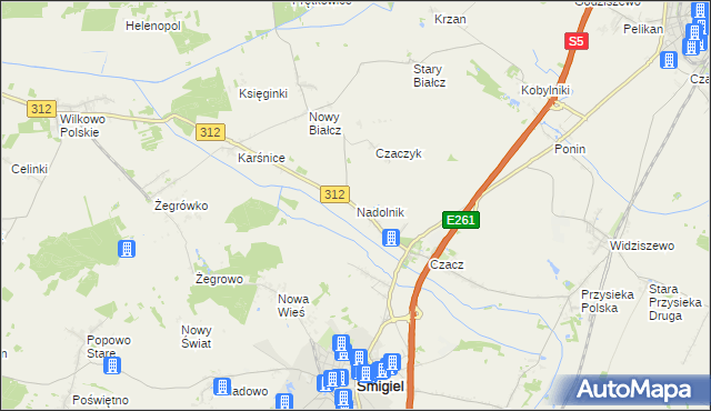 mapa Nadolnik gmina Śmigiel, Nadolnik gmina Śmigiel na mapie Targeo