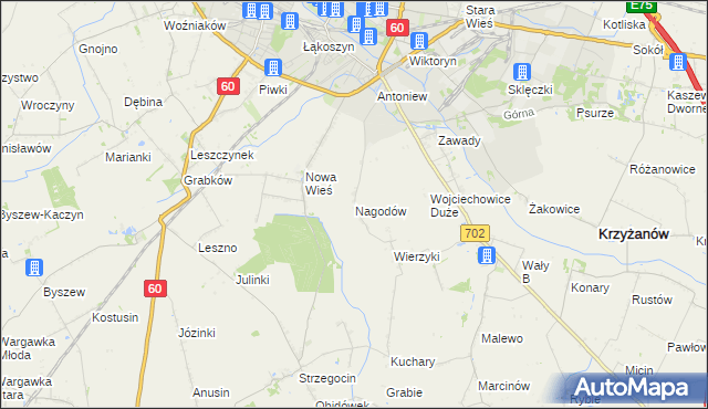 mapa Nagodów gmina Kutno, Nagodów gmina Kutno na mapie Targeo