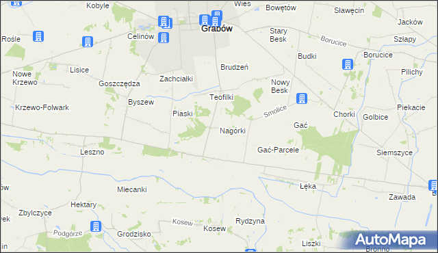 mapa Nagórki gmina Grabów, Nagórki gmina Grabów na mapie Targeo