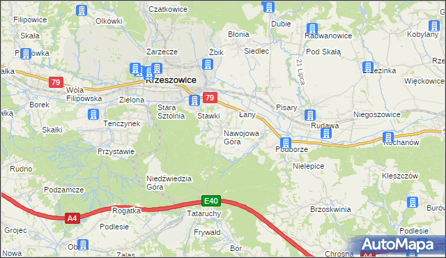 mapa Nawojowa Góra, Nawojowa Góra na mapie Targeo