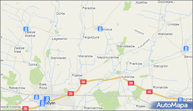 mapa Nepomucenów gmina Kobylin, Nepomucenów gmina Kobylin na mapie Targeo