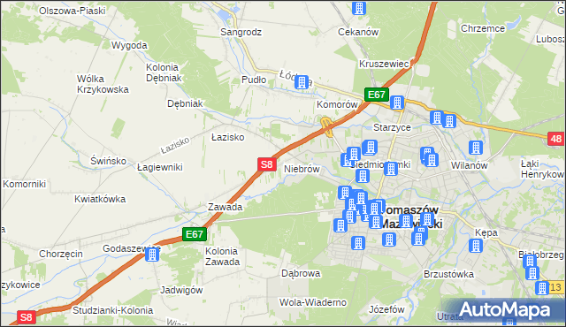 mapa Niebrów, Niebrów na mapie Targeo
