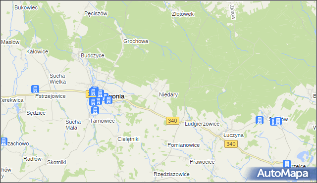 mapa Niedary gmina Zawonia, Niedary gmina Zawonia na mapie Targeo