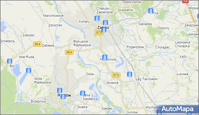 mapa Niedomice, Niedomice na mapie Targeo