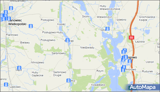 mapa Niedźwiady gmina Rogowo, Niedźwiady gmina Rogowo na mapie Targeo