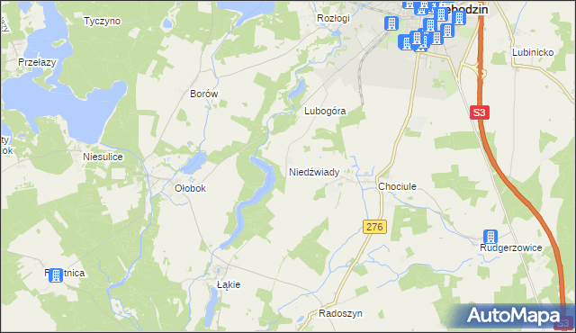 mapa Niedźwiady gmina Świebodzin, Niedźwiady gmina Świebodzin na mapie Targeo