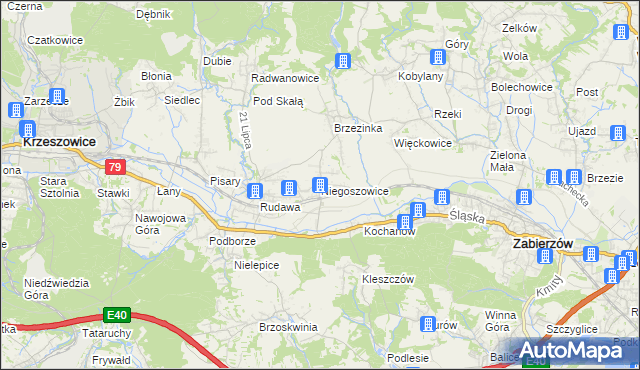 mapa Niegoszowice, Niegoszowice na mapie Targeo