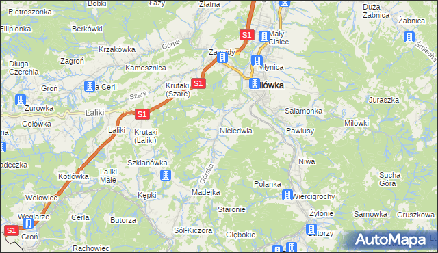 mapa Nieledwia, Nieledwia na mapie Targeo