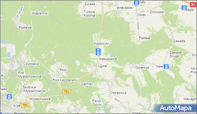 mapa Niesułowice gmina Olkusz, Niesułowice gmina Olkusz na mapie Targeo