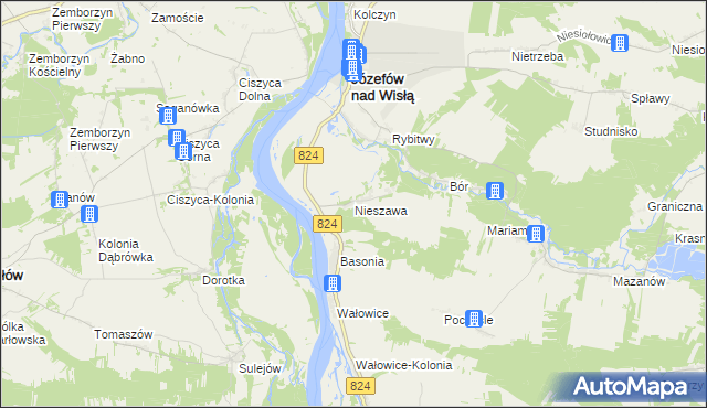 mapa Nieszawa gmina Józefów nad Wisłą, Nieszawa gmina Józefów nad Wisłą na mapie Targeo