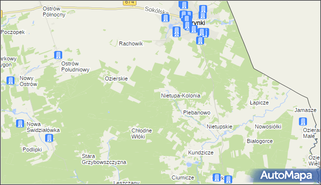 mapa Nietupa-Kolonia, Nietupa-Kolonia na mapie Targeo