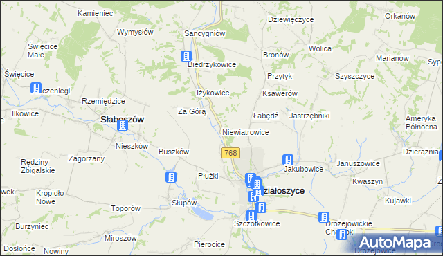 mapa Niewiatrowice, Niewiatrowice na mapie Targeo