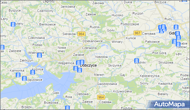 mapa Niezdów gmina Dobczyce, Niezdów gmina Dobczyce na mapie Targeo