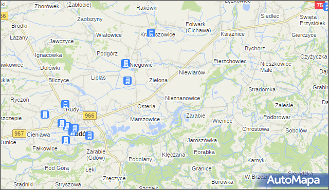 mapa Nieznanowice gmina Gdów, Nieznanowice gmina Gdów na mapie Targeo