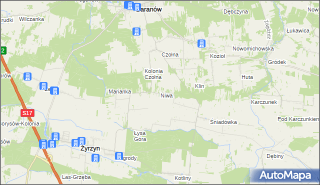 mapa Niwa gmina Baranów, Niwa gmina Baranów na mapie Targeo