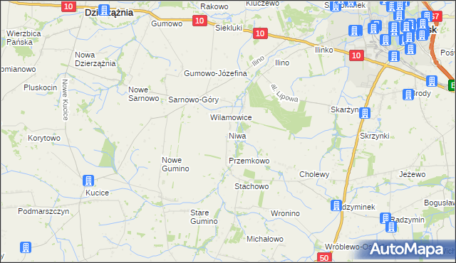 mapa Niwa gmina Dzierzążnia, Niwa gmina Dzierzążnia na mapie Targeo