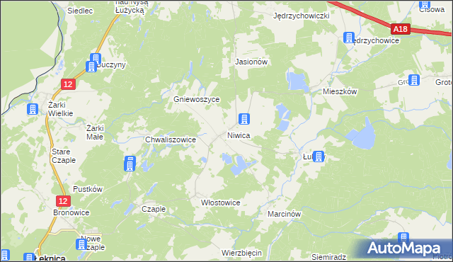 mapa Niwica gmina Trzebiel, Niwica gmina Trzebiel na mapie Targeo