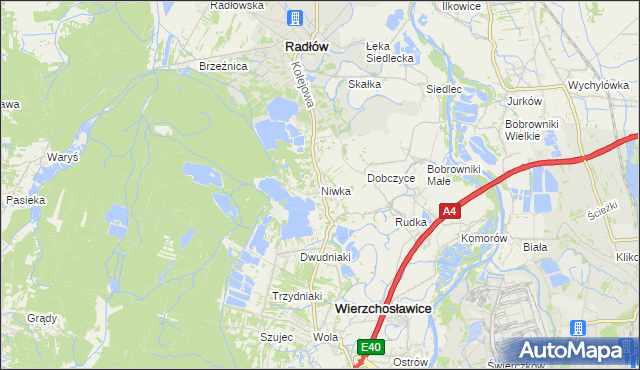 mapa Niwka gmina Radłów, Niwka gmina Radłów na mapie Targeo