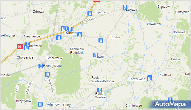 mapa Niwki gmina Kłomnice, Niwki gmina Kłomnice na mapie Targeo
