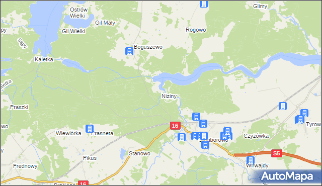 mapa Niziny gmina Iława, Niziny gmina Iława na mapie Targeo