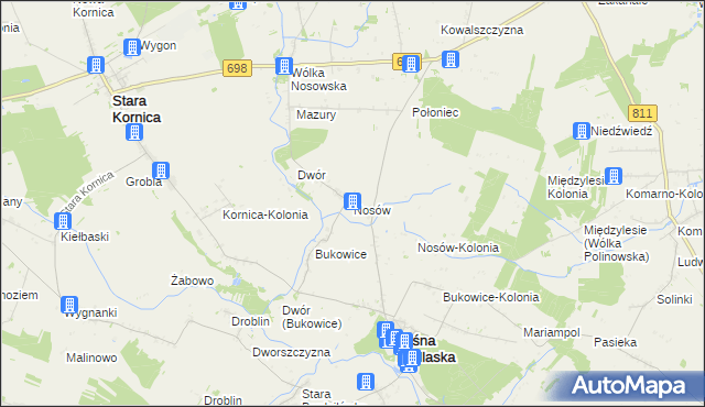 mapa Nosów gmina Leśna Podlaska, Nosów gmina Leśna Podlaska na mapie Targeo