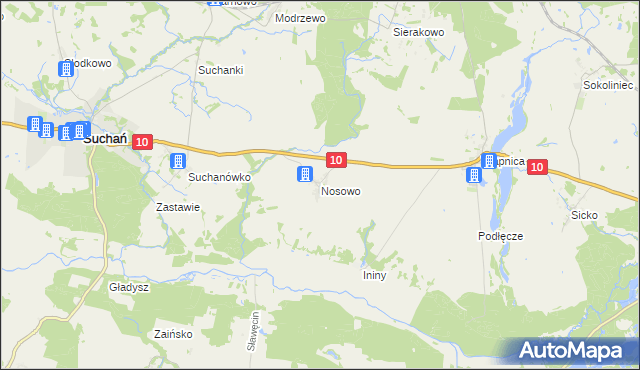 mapa Nosowo gmina Suchań, Nosowo gmina Suchań na mapie Targeo