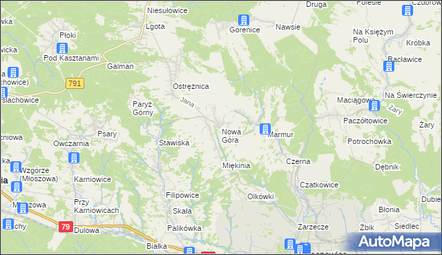 mapa Nowa Góra gmina Krzeszowice, Nowa Góra gmina Krzeszowice na mapie Targeo