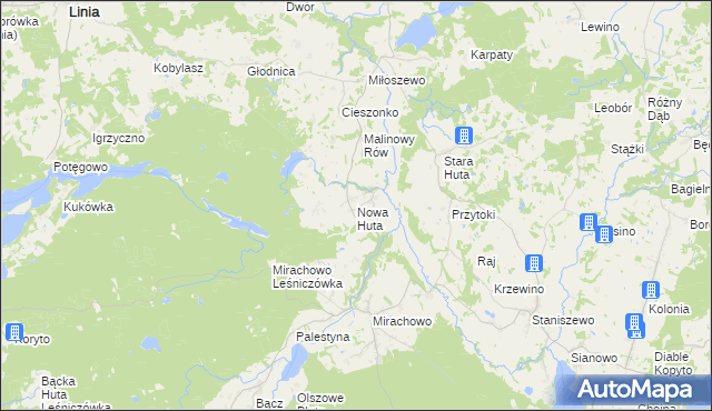 mapa Nowa Huta gmina Kartuzy, Nowa Huta gmina Kartuzy na mapie Targeo