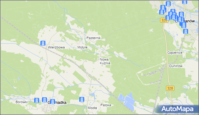 mapa Nowa Kuźnia gmina Gromadka, Nowa Kuźnia gmina Gromadka na mapie Targeo