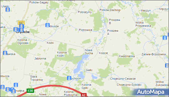 mapa Nowa Sucha gmina Grębków, Nowa Sucha gmina Grębków na mapie Targeo