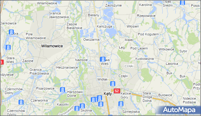 mapa Nowa Wieś gmina Kęty, Nowa Wieś gmina Kęty na mapie Targeo