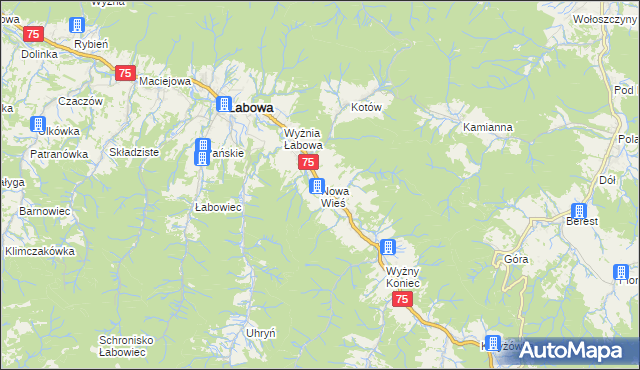 mapa Nowa Wieś gmina Łabowa, Nowa Wieś gmina Łabowa na mapie Targeo