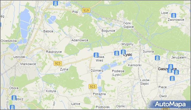 mapa Nowa Wieś gmina Lyski, Nowa Wieś gmina Lyski na mapie Targeo