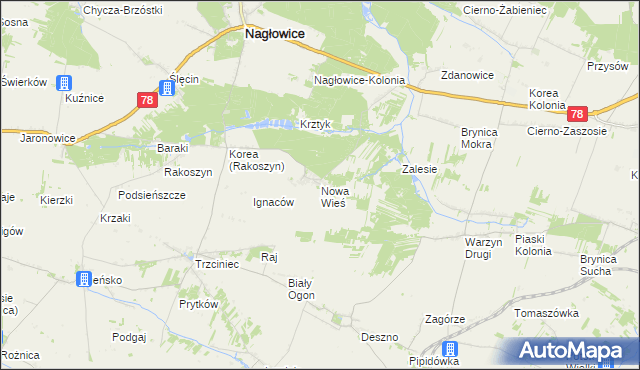 mapa Nowa Wieś gmina Nagłowice, Nowa Wieś gmina Nagłowice na mapie Targeo