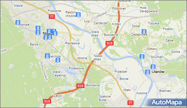 mapa Nowa Wieś gmina Nisko, Nowa Wieś gmina Nisko na mapie Targeo