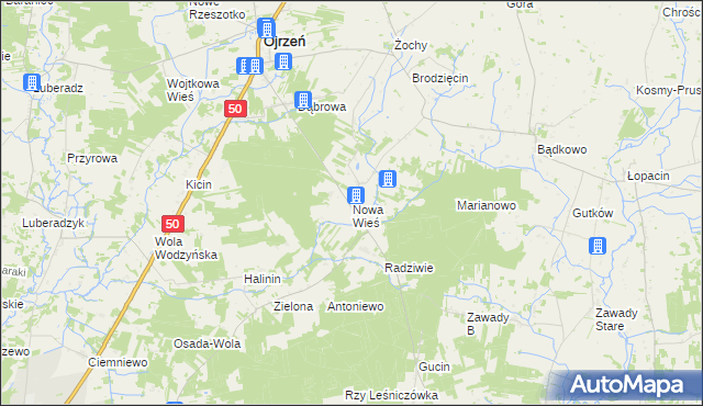 mapa Nowa Wieś gmina Ojrzeń, Nowa Wieś gmina Ojrzeń na mapie Targeo