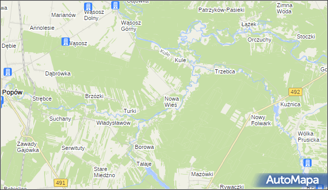mapa Nowa Wieś gmina Popów, Nowa Wieś gmina Popów na mapie Targeo