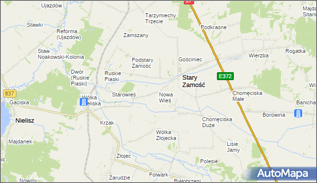 mapa Nowa Wieś gmina Stary Zamość, Nowa Wieś gmina Stary Zamość na mapie Targeo