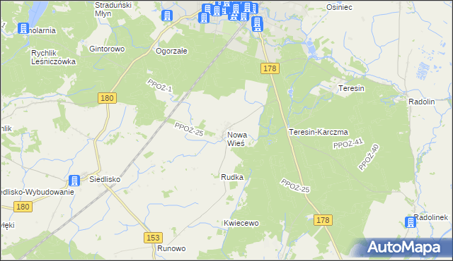 mapa Nowa Wieś gmina Trzcianka, Nowa Wieś gmina Trzcianka na mapie Targeo