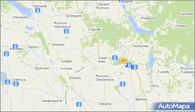 mapa Nowa Wieś gmina Wielgie, Nowa Wieś gmina Wielgie na mapie Targeo