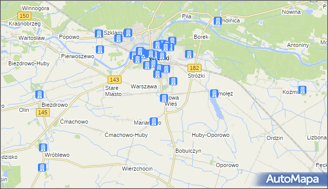 mapa Nowa Wieś gmina Wronki, Nowa Wieś gmina Wronki na mapie Targeo